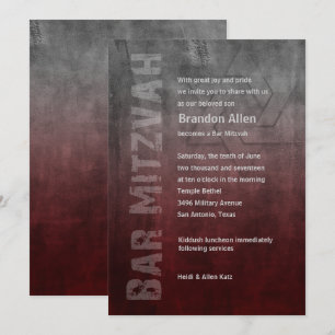 Invitation Bar Mitzvah Ombre Grunge Rouge