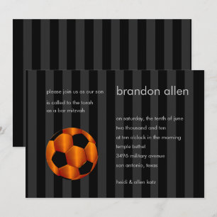 Invitation Bar Mitzvah Orange et Black Soccer Ball
