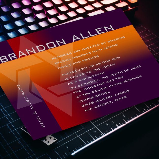 Invitation Bar Mitzvah orange et rouge sur n'importe quelle c (Créateur téléchargé)