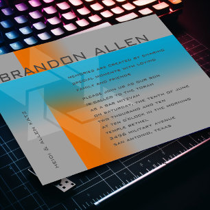 Invitation Bar Mitzvah Orange et Turquoise sur n'importe quel