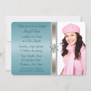 Invitation Bar Mitzvah photo bleu cyan