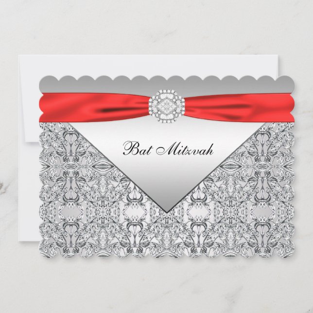 Invitation Bar Mitzvah rouge et argent (Devant)