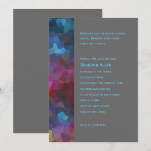 Invitation Bar Mitzvah Rouge violet bleu gris abstrait Design