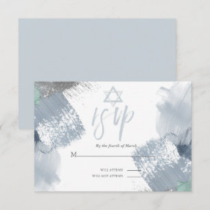 Invitation Bar Mitzvah RSVP Dusty Blue Chic Brushstrokies