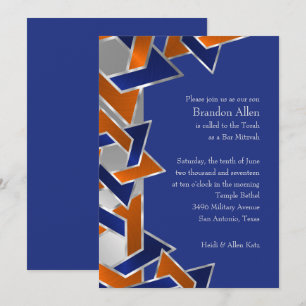 Invitation Bar Mitzvah Silver Blue Orange Star de David