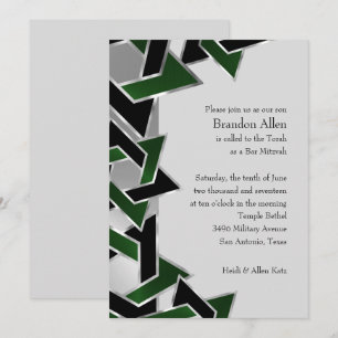 Invitation Bar Mitzvah Silver Green Black Star de David