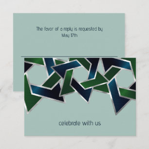 Invitation Bar Mitzvah Silver Navy Blue Green Star de David