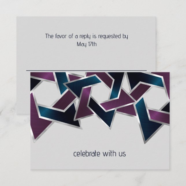 Invitation Bar Mitzvah Silver Teal Purple Star of David (Devant / Derrière)