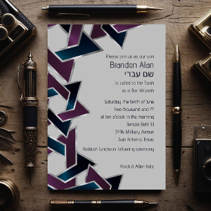 Invitation Bar Mitzvah Silver Teal Purple Star of David
