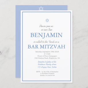 Invitation Bar Mitzvah Simple Etoile Élégante de David Juif