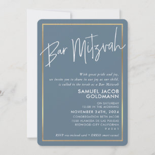 Invitation BAR MITZVAH simple minimaliste moderne cadre gris