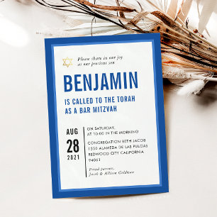 Invitation BAR MITZVAH simple moderne géométrique bleu royal