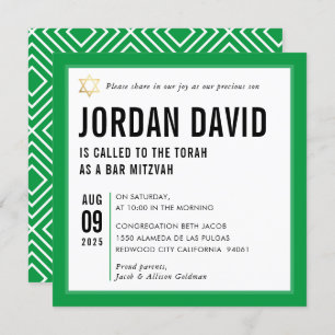 Invitation BAR MITZVAH simple typographie moderne kelgreen