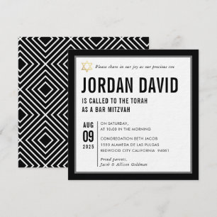 Invitation BAR MITZVAH simple typographie moderne noir blanc