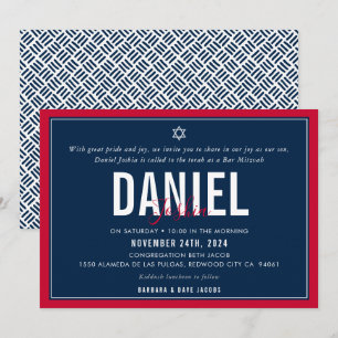 Invitation BAR MITZVAH sport moderne garçon audacieux rouge m