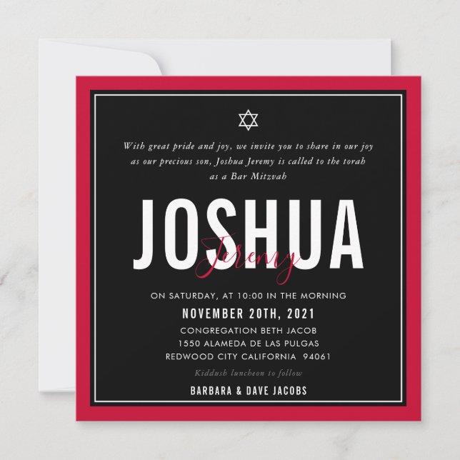 Invitation BAR MITZVAH sport moderne nfl football noir rouge (Devant)