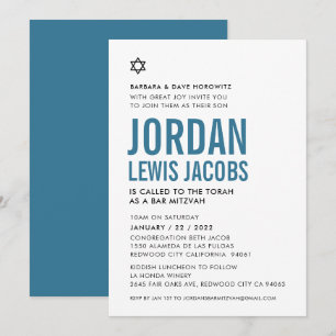 Invitation BAR MITZVAH star boy moderne simple denim bleu