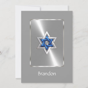 Invitation Bar Mitzvah Star de David Blue & Silver