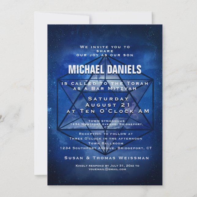 Invitation Bar Mitzvah Star de David Blue Space (Devant)