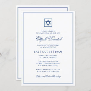 Invitation Bar Mitzvah Star de David Elegant Classic Blue