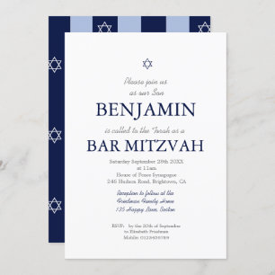 Invitation Bar Mitzvah Star de David Jewish Blue Stripe Invi
