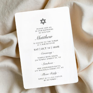 Invitation Bar Mitzvah Star de David minimaliste moderne