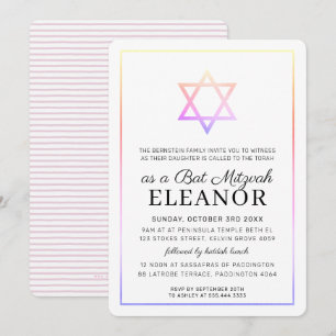 Invitation BAR MITZVAH star juive moderne arc-en-ciel