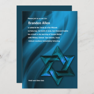 Invitation Bar Mitzvah Turquoise Blue Star de David