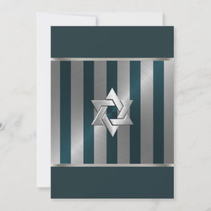 Invitation Bar Mitzvah Turquoise et Silver Stripe Star de Dav