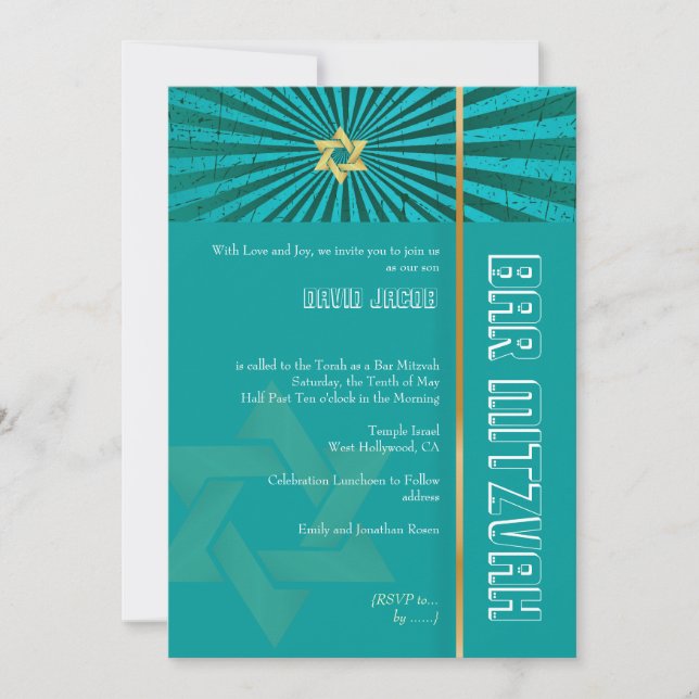 Invitation Bar Mitzvah/turquoise/or (Devant)