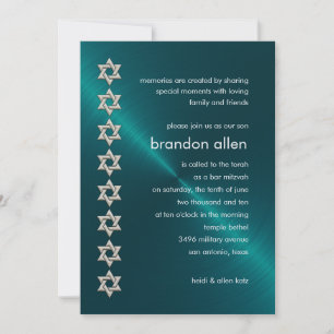 Invitation Bar Mitzvah Turquoise Sheen Argent Étoiles de Davi