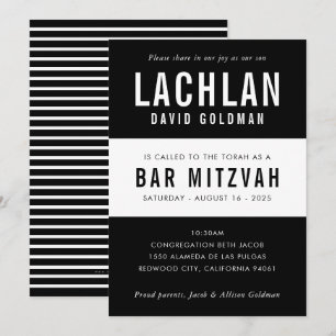 Invitation BAR MITZVAH typographie minimale moderne noir blan