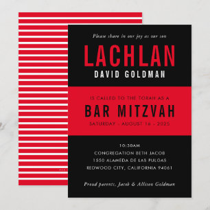 Invitation BAR MITZVAH typographie minimale moderne noir roug