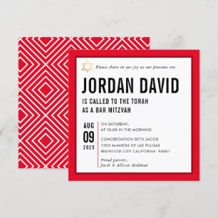 Invitation BAR MITZVAH typographie moderne simple marron roug