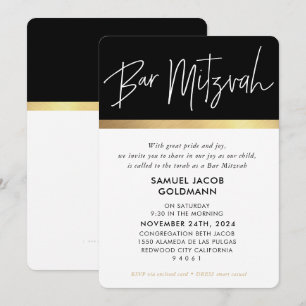 Invitation BAR MITZVAH ultra-tendance moderne design or noir