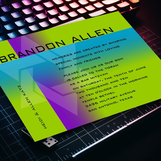 Invitation Bar Mitzvah violet et turquoise sur n'importe quel (Créateur téléchargé)