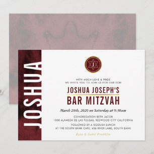 Invitation BAR MONOGRAM MODERNE BAR MITZVAH barre latérale ro