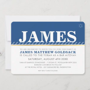 Invitation BAR SIMPLE MITZVAH moderne juive étoile royal bleu