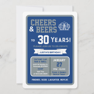 Invitation Bar sportif Joyeux anniversaire et à 30 ans de biè
