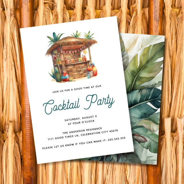 Invitation Bar Tiki Fête Tropicale de Cocktails Jardin d'Été (Créateur téléchargé)