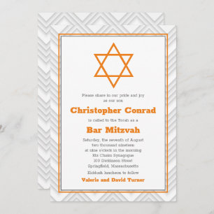 Invitation Bar traditionnel blanc orange Mitzvah