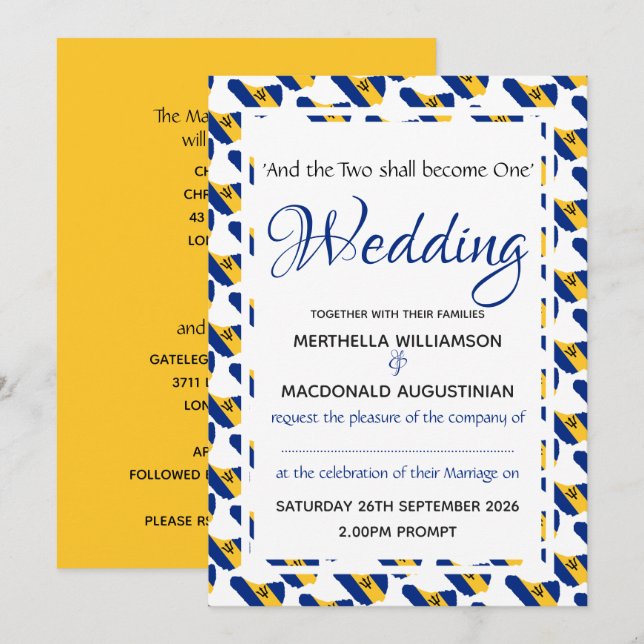 Invitation BARBADOS Personnalisé Mariage Célébration Écriture (Devant / Derrière)