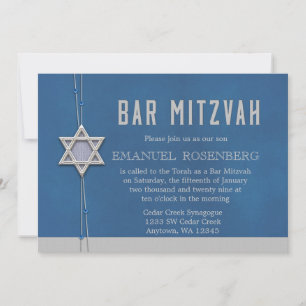 Invitation Barbar Mitzvah Silver Star Blue Beads