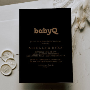 Invitation Barbecue BabyQ Classique Or Noir pour la Fête Prén