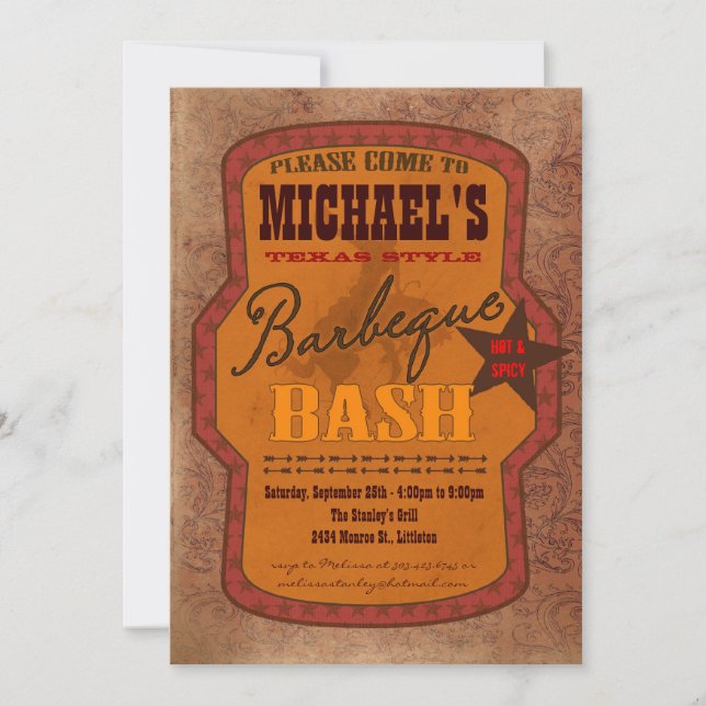 Invitation Barbecue Bash - Style occidental ou tex (Devant)