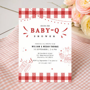 Invitation Barbecue Bébé Q Baby Shower à carreaux rouges