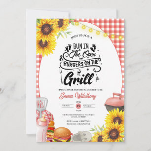 Invitation Barbecue Bébé-Q Douche Tournesol Plaid BBQ Girl