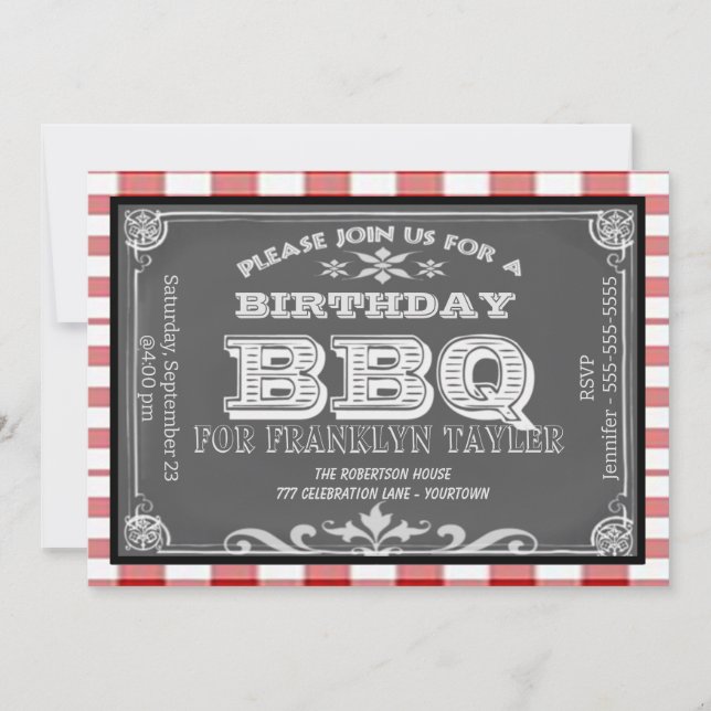 Invitation Barbecue Chalkboard d'anniversaire (Devant)