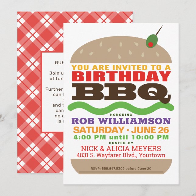 Invitation Barbecue d'anniversaire | Fête BBQ (Devant / Derrière)