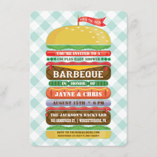 Invitation Barbecue de Baby Shower avec Hamburger Empilé